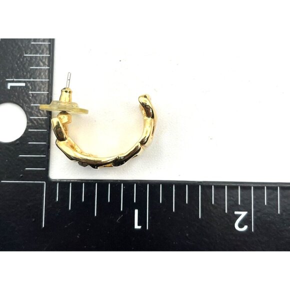 Vintage SWAROVSKI Swan Baguette Crystal Half Hoop Gold Tone Pierced Earrings - Picture 8 of 8